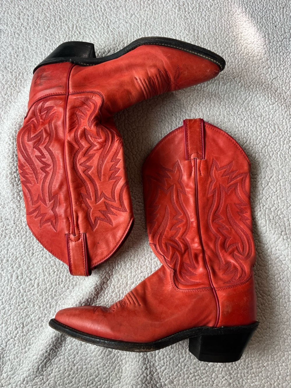 VINTAGE JUSTIN RED / ORANGEY COWGIRL BOOTS WOMENS 6 - Picture 3 of 8